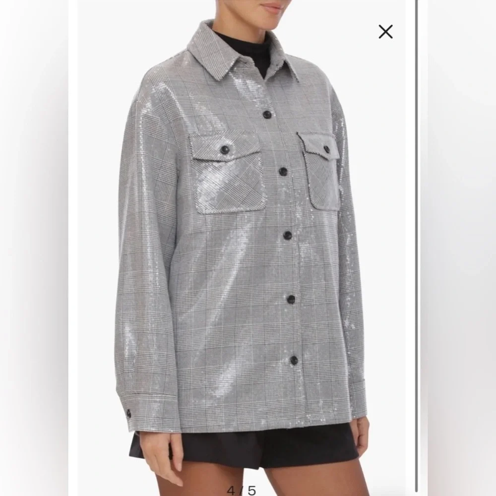 Avec Les Filles Sequin Plaid Shirt Jacket - Picture 2 of 12